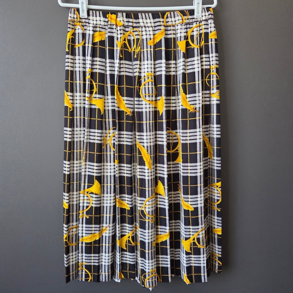 Adrianna‎ Papell Vintage 100% Silk Wool Plaid Horn Print 2 Piece Skirt Set Sz 10 - Picture 7 of 12